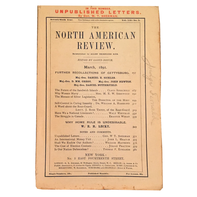 “Have We a National Literature?” in The North American Review (March 1891).